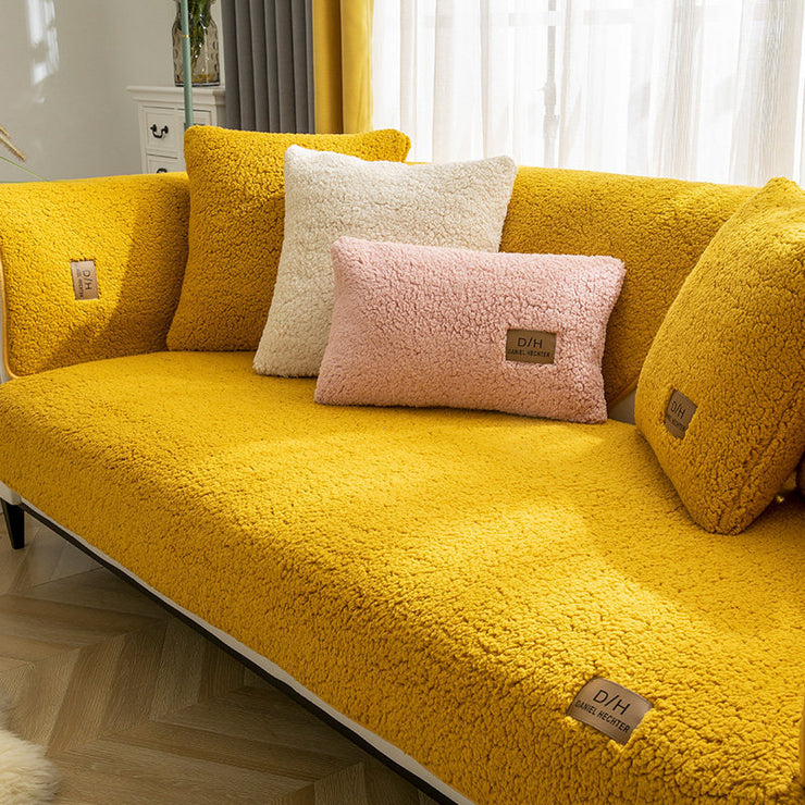 Modern Solid Color Winter Lamb Wool Sofa Towel Thicken Plush Soft And Smooth Sofa Covers For Living Room Anti-slip Couch Cover